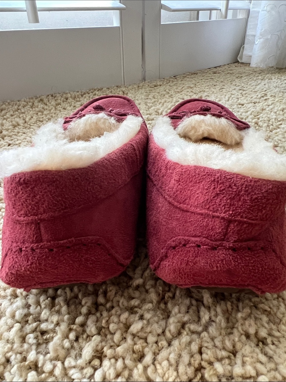 UGG Australia Women’s Burgundy Suede Shearling-Lined Moccasin Slippers - Picture 7 of 11